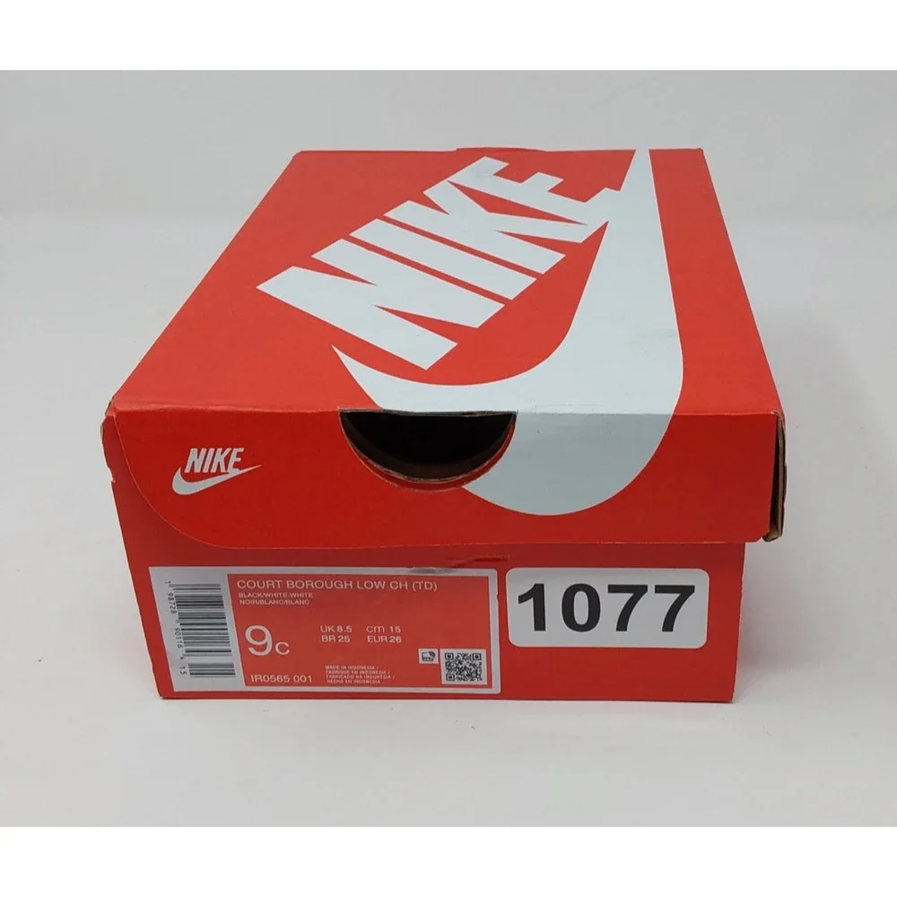 Nike Court Borough Low CH TD Kids 9C Leopard Swoosh Black White Gum IR0565-001